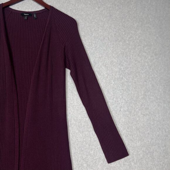 Theory 100% Merino Wool Long Ribbed Duster Cardigan in Cabernet Size Small - Picture 4 of 10